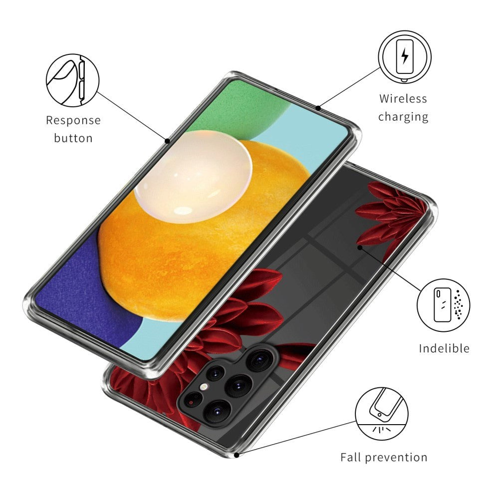 Samsung Galaxy S24 Ultra Fleksibelt Plastik Mobil Cover m. Motiv - Rød Blomst