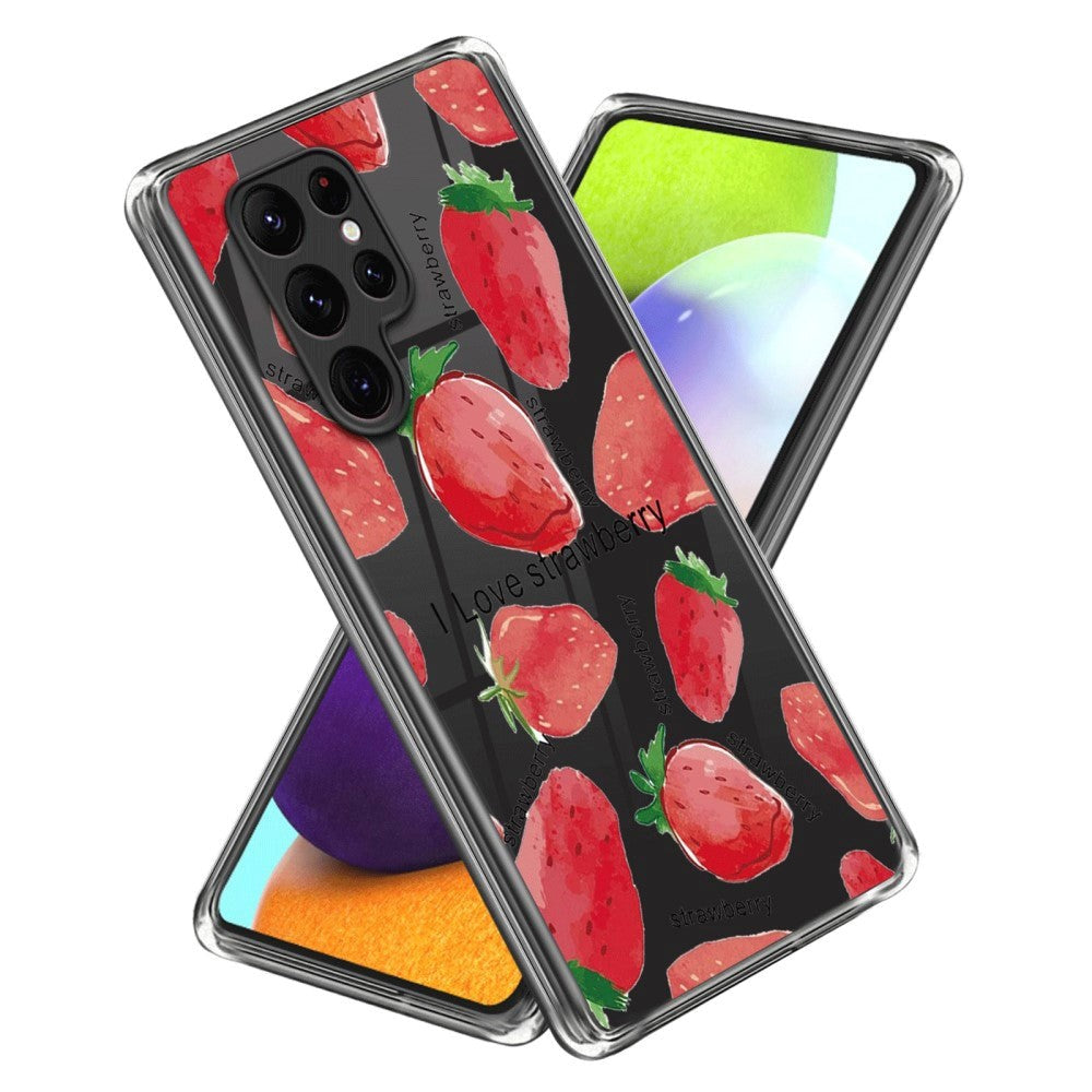 Samsung Galaxy S24 Ultra Fleksibelt Plastik Mobil Cover m. Motiv - Jordbær