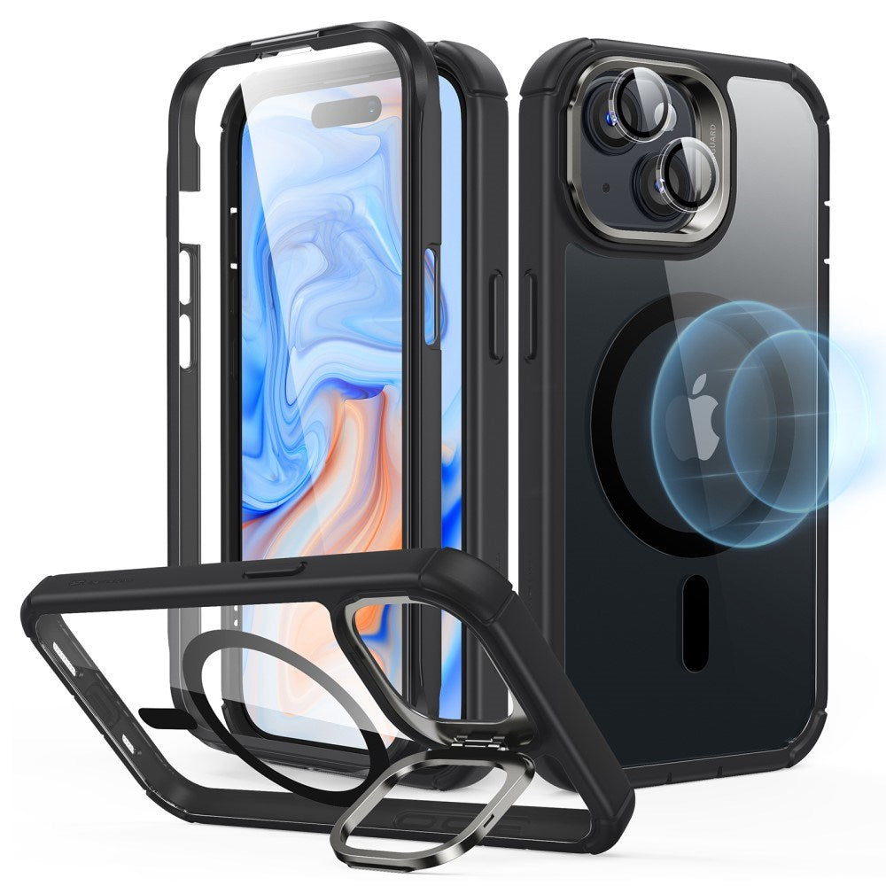 iPhone 15 ESR Armor Tough Kickstand Halolock Case - MagSafe Kompatibel - Gennemsigtig / Sort