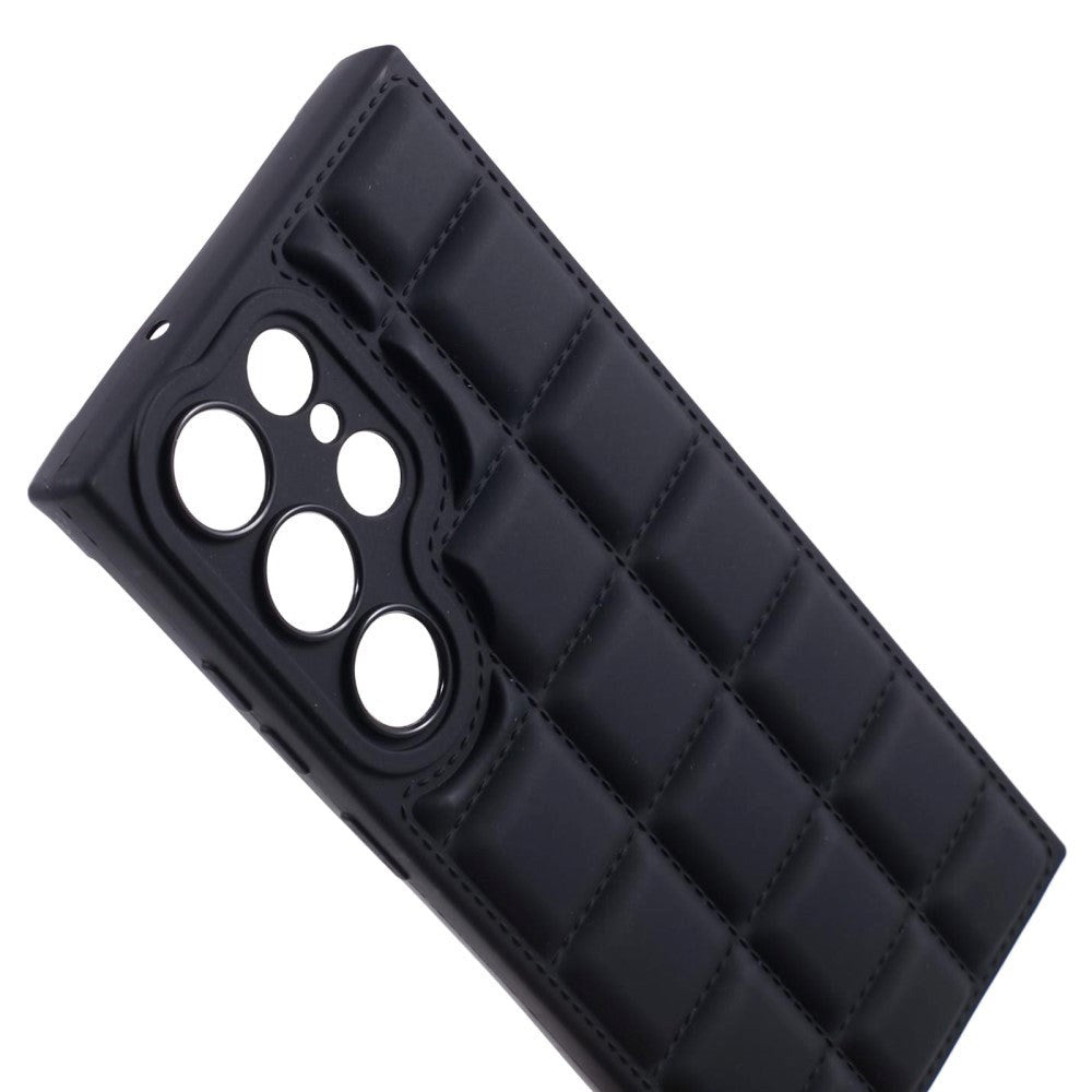 Samsung Galaxy S24 Ultra Fleksibelt Plastik Mobil Cover m. Jakke Tekstur - Sort