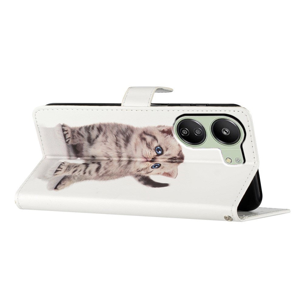 EIDERWOOD Xiaomi Poco C65 / Redmi 13C (4G) Læder Mobil Cover m. Pung og Strop - Sød Kat