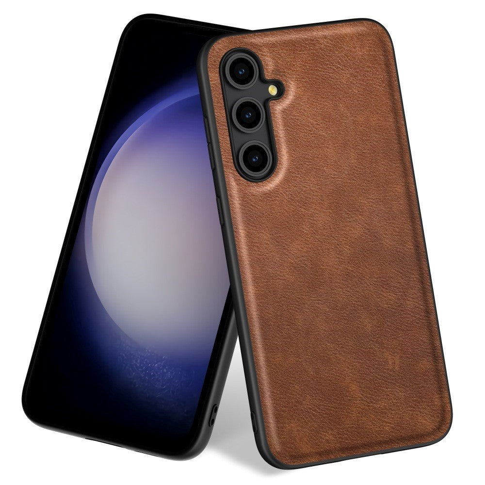 Samsung Galaxy A55 Læderbelagt Plastik Mobil Cover - Brun