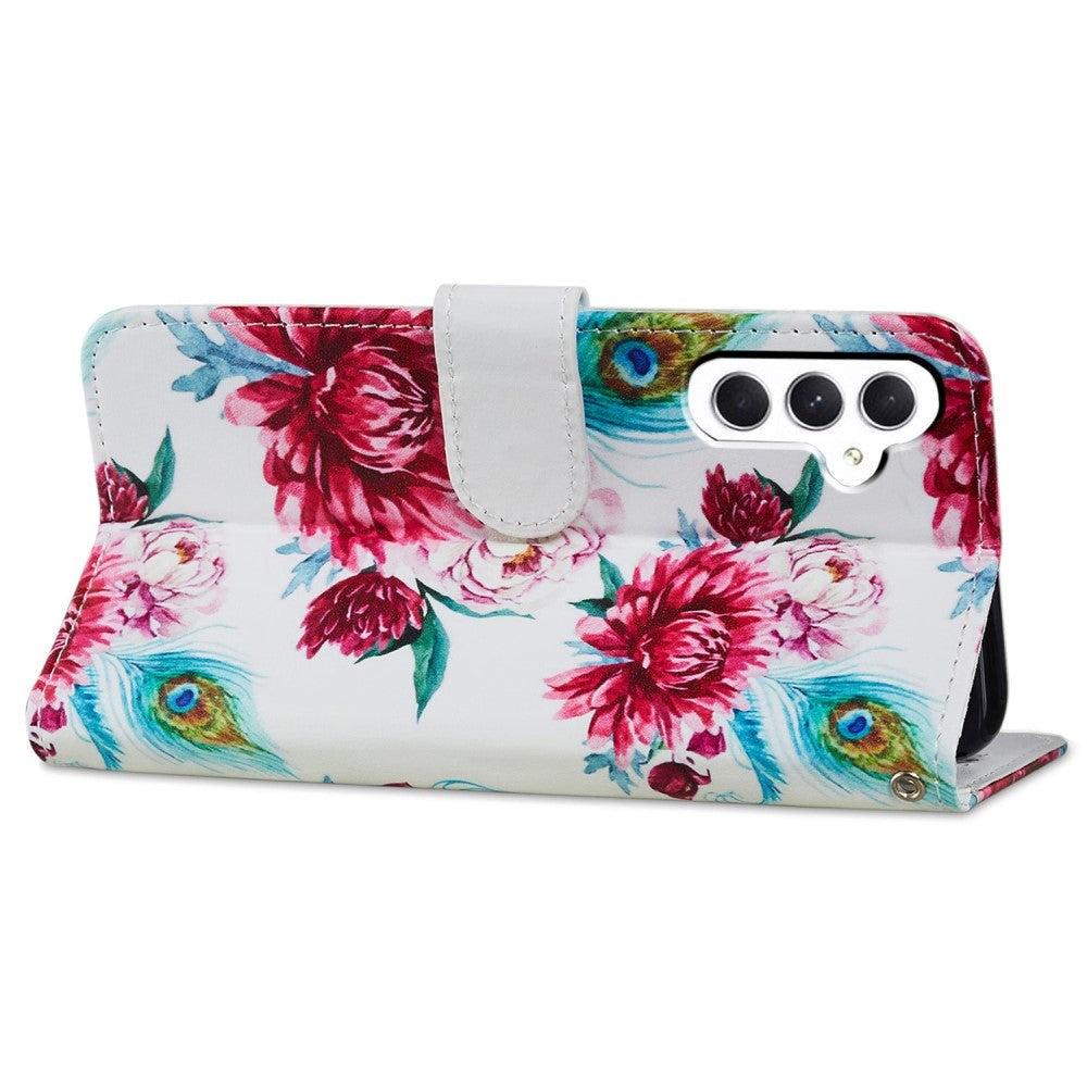 Samsung Galaxy A35 (5G) Læder Mobil Cover m. Pung og Strop - Påfugl / Blomster