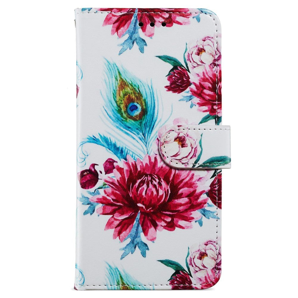 Samsung Galaxy A35 (5G) Læder Mobil Cover m. Pung og Strop - Påfugl / Blomster