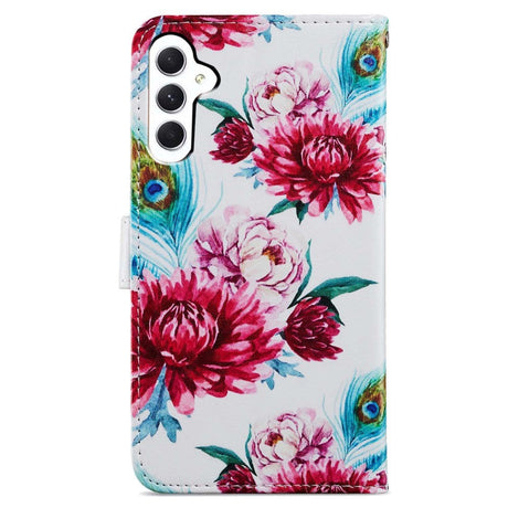 Samsung Galaxy A35 (5G) Læder Mobil Cover m. Pung og Strop - Påfugl / Blomster