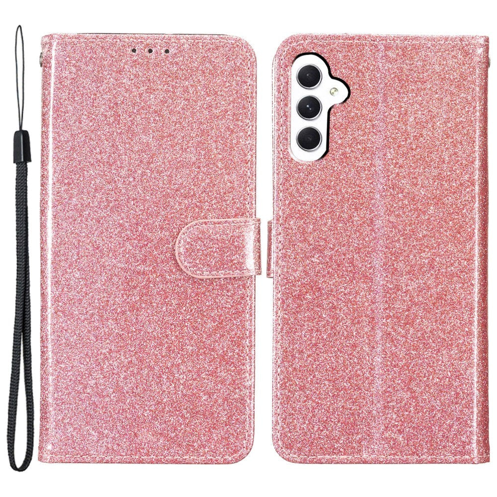 Samsung Galaxy A55 (5G) Læder Mobil Cover m. Pung & Strop - Glimmer - Rose Gold