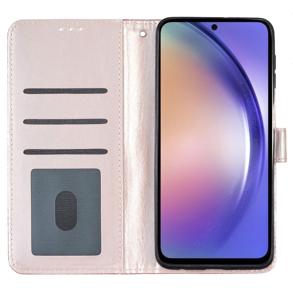 Samsung Galaxy A55 (5G) Læder Mobil Cover m. Pung & Strop - Glimmer - Rose Gold