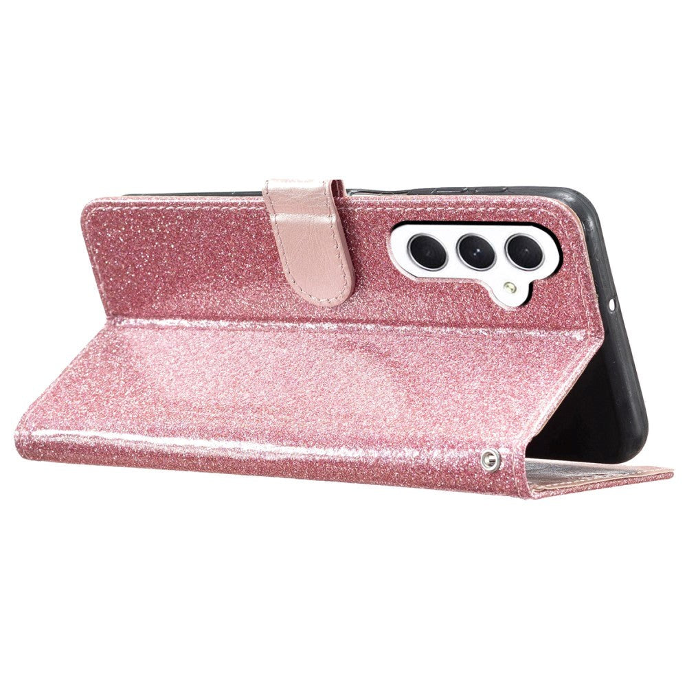 Samsung Galaxy A55 (5G) Læder Mobil Cover m. Pung & Strop - Glimmer - Rose Gold