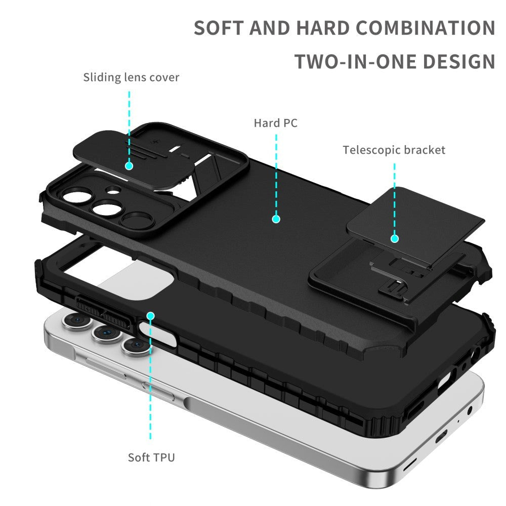 Samsung Galaxy A15 (5G) / A15 Håndværker Mobil Cover m. Kickstand & Cam Slider - Sort