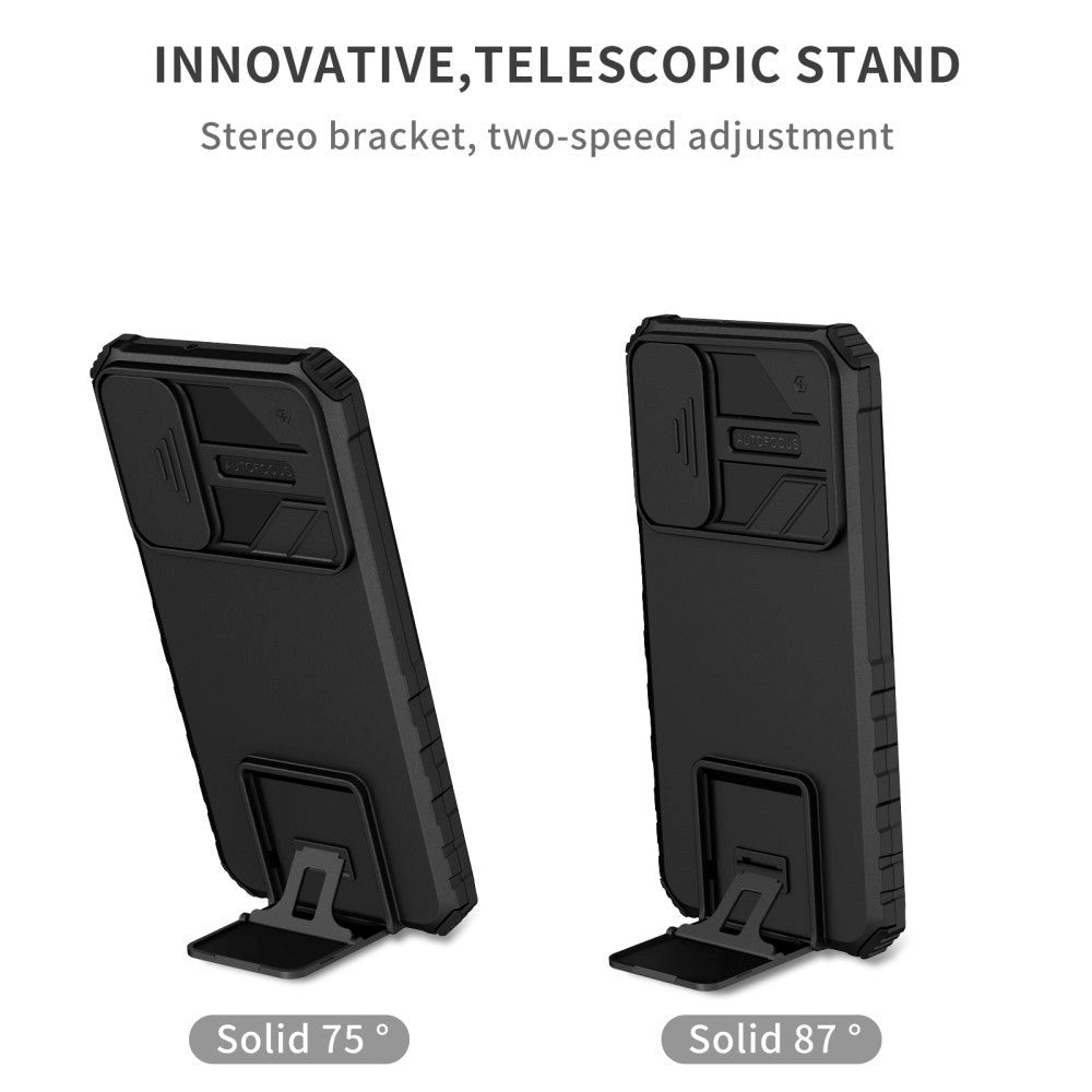 Samsung Galaxy A15 (5G) / A15 Håndværker Mobil Cover m. Kickstand & Cam Slider - Sort