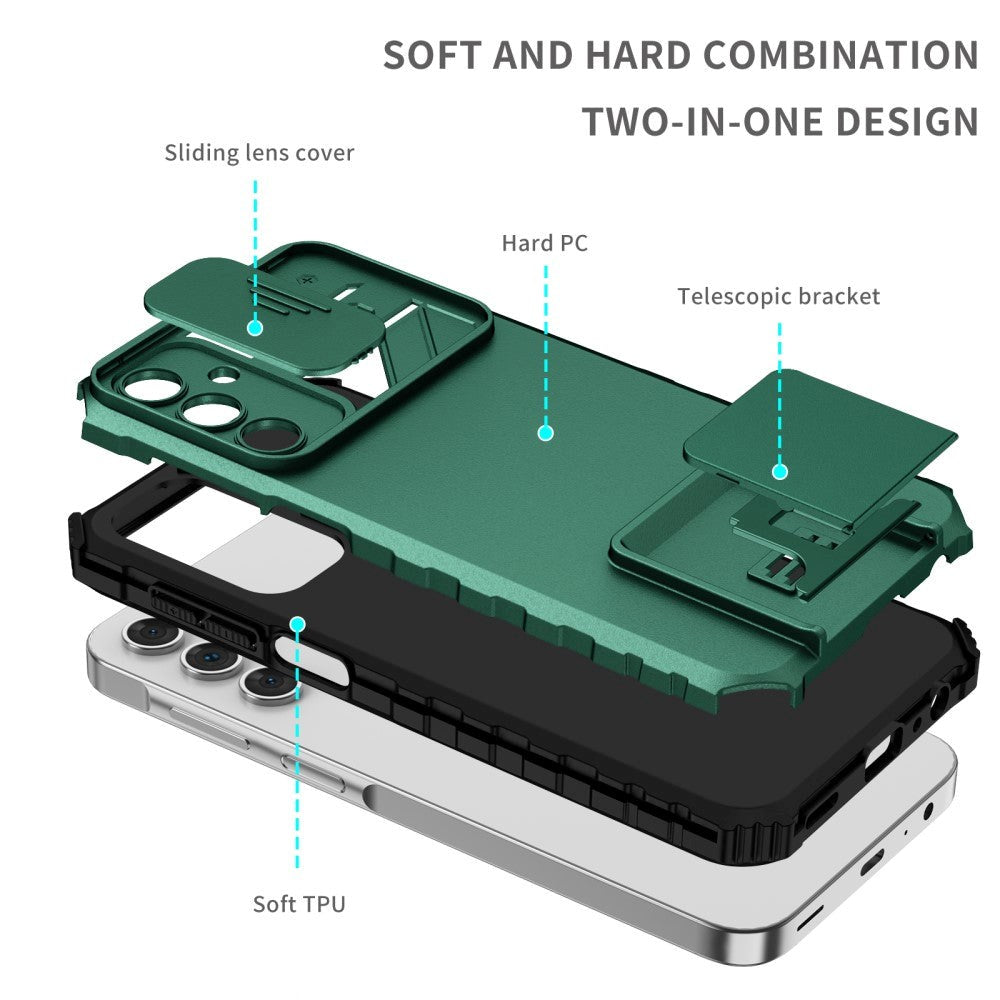 Samsung Galaxy A15 (5G) / A15 Håndværker Mobil Cover m. Kickstand & Cam Slider - Mørkegrøn