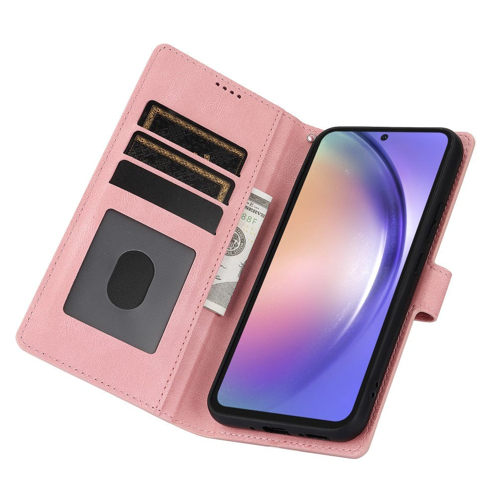 Samsung Galaxy A55 (5G) Læder Mobil Cover m. Pung og Strop - Pink