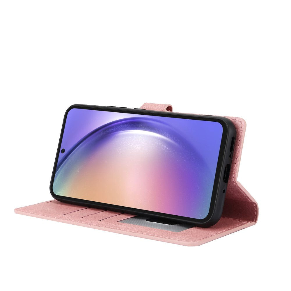 Samsung Galaxy A55 (5G) Læder Mobil Cover m. Pung og Strop - Pink