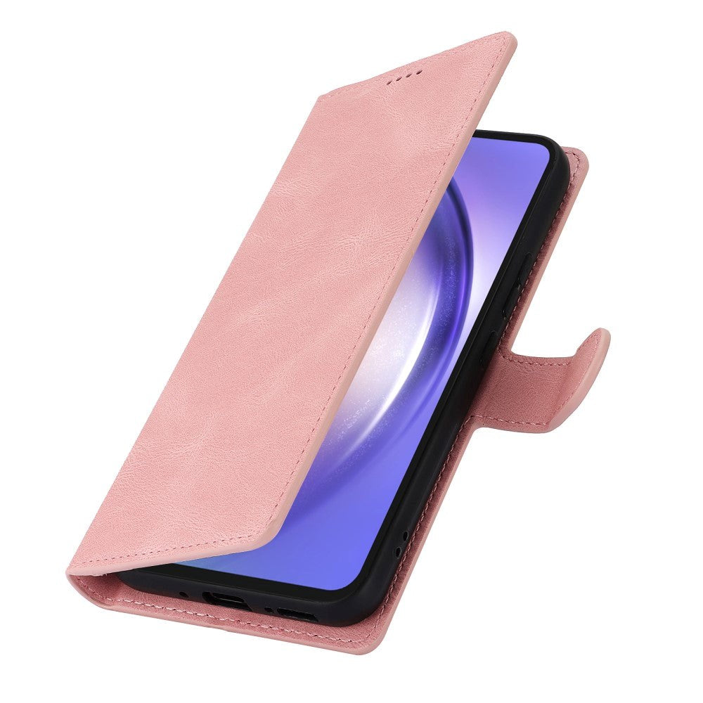 Samsung Galaxy A55 (5G) Læder Mobil Cover m. Pung og Strop - Pink