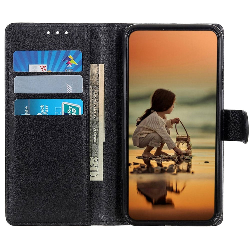 OnePlus 12 Litchi Læder Mobil Cover m. Pung - Sort