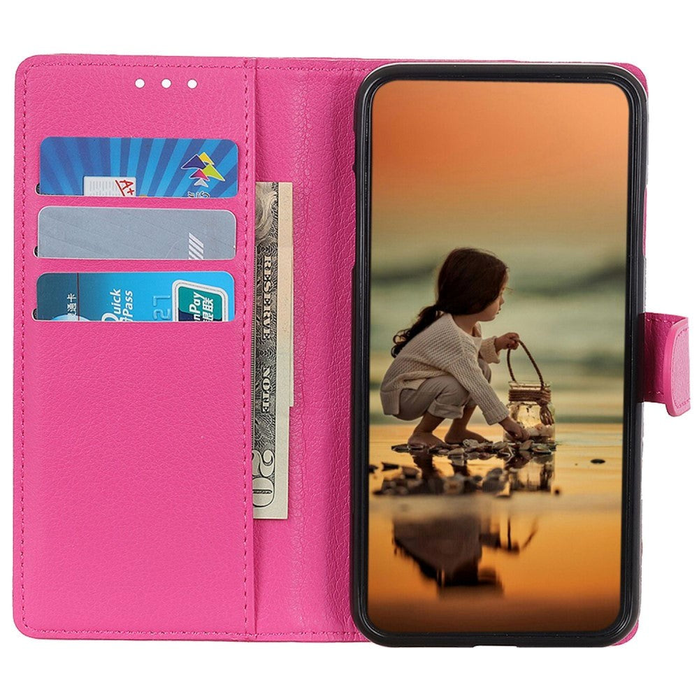 OnePlus 12 Litchi Læder Mobil Cover m. Pung - Pink