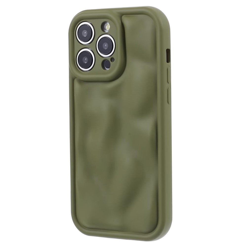 iPhone 15 Pro Fleksibelt Plastik Mobil Cover m. Bølget Udseende - Mat Grøn