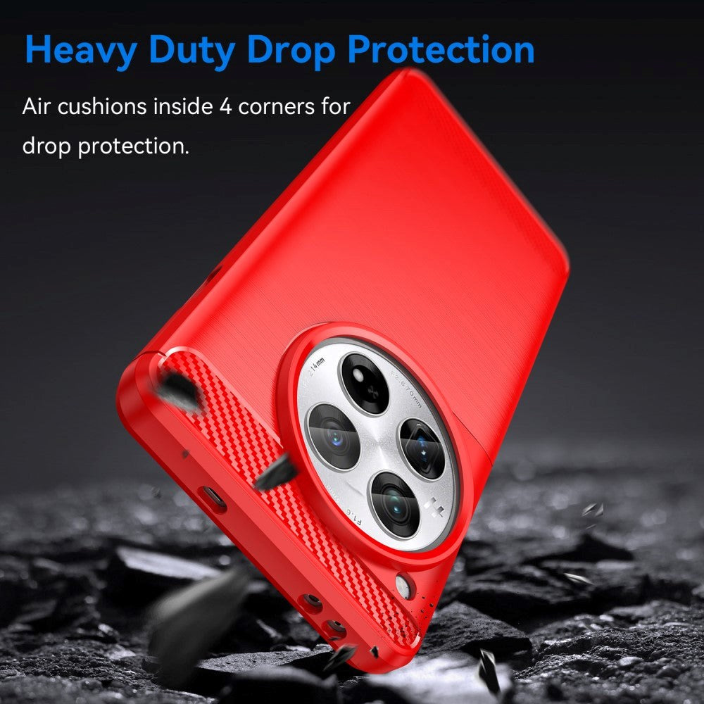 OnePlus 12 Brushed Carbon Mobil Cover - Rød