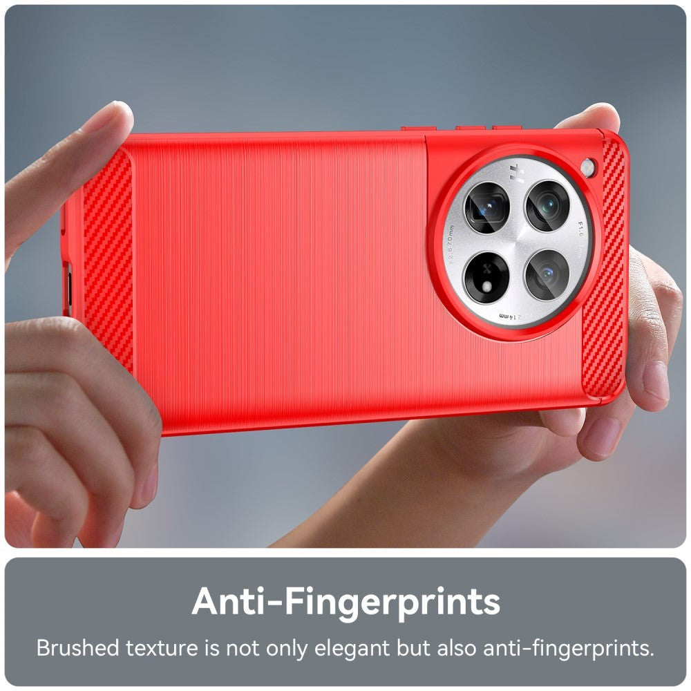 OnePlus 12 Brushed Carbon Mobil Cover - Rød