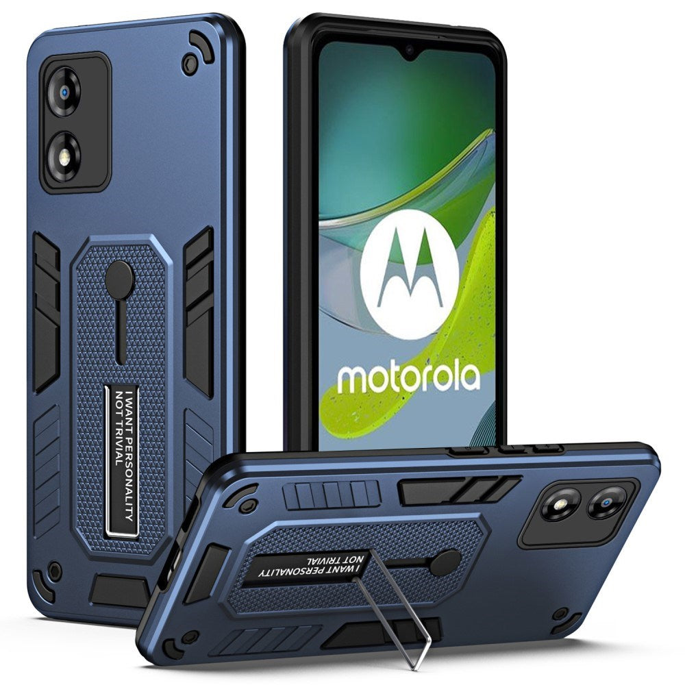 EIDERWOOD Motorola Moto E13 Håndværker Mobil Cover m. Fingerring & Kickstand - Blå