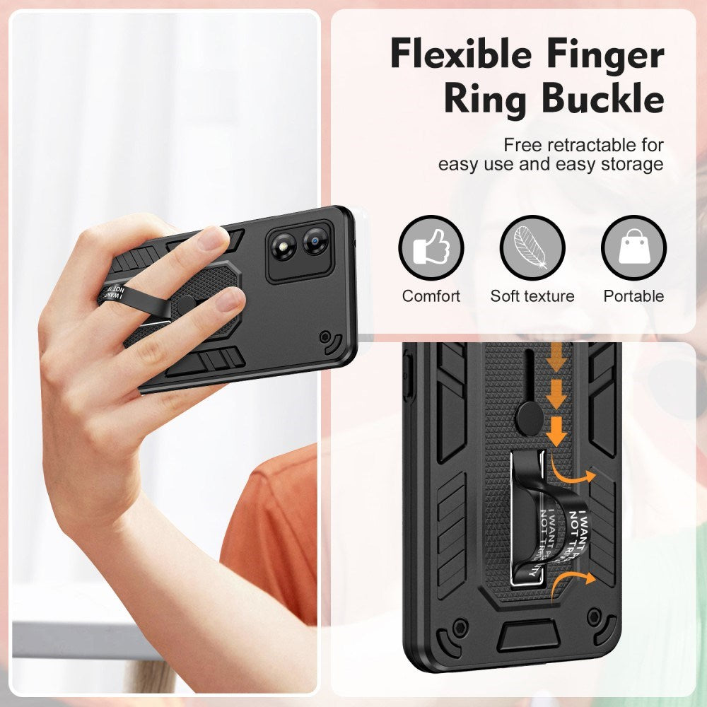 EIDERWOOD Motorola Moto E13 Håndværker Mobil Cover m. Fingerring & Kickstand - Sort