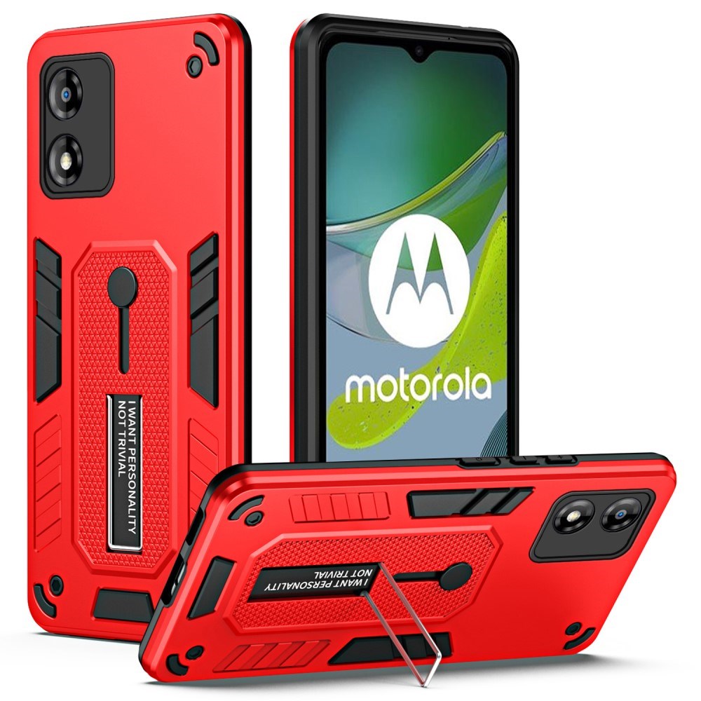 EIDERWOOD Motorola Moto E13 Håndværker Mobil Cover m. Fingerring & Kickstand - Rød