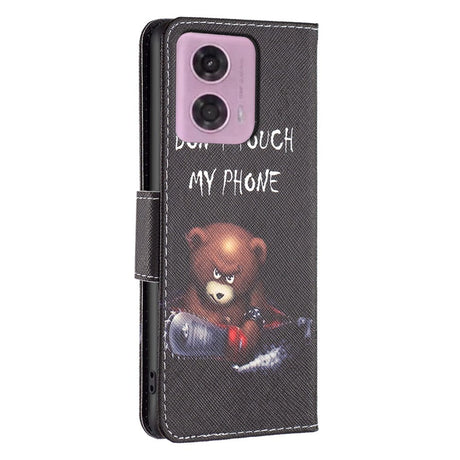 Motorola Moto G24 Læder Mobil Cover m. Pung & Print - "Don't Touch My Phone" - Bjørn