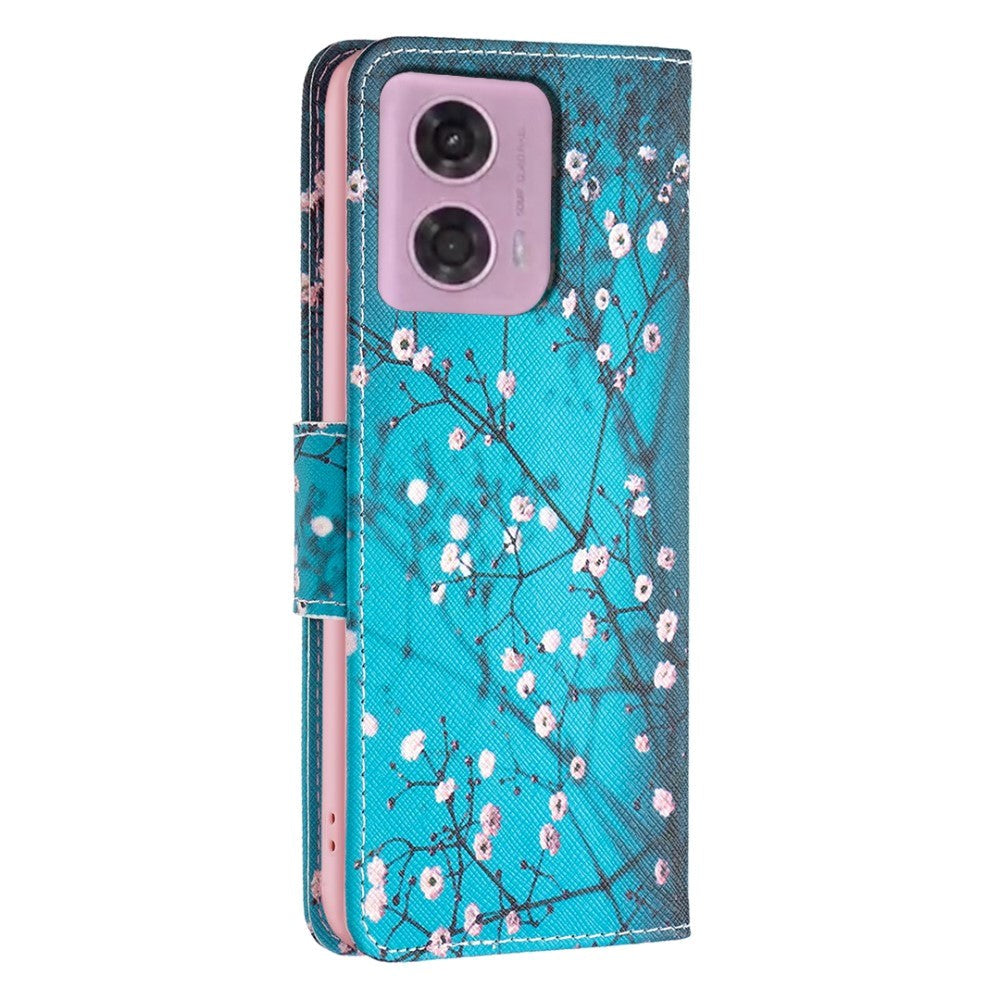 Motorola Moto G24 Læder Mobil Cover m. Pung & Print - Blomstergrene