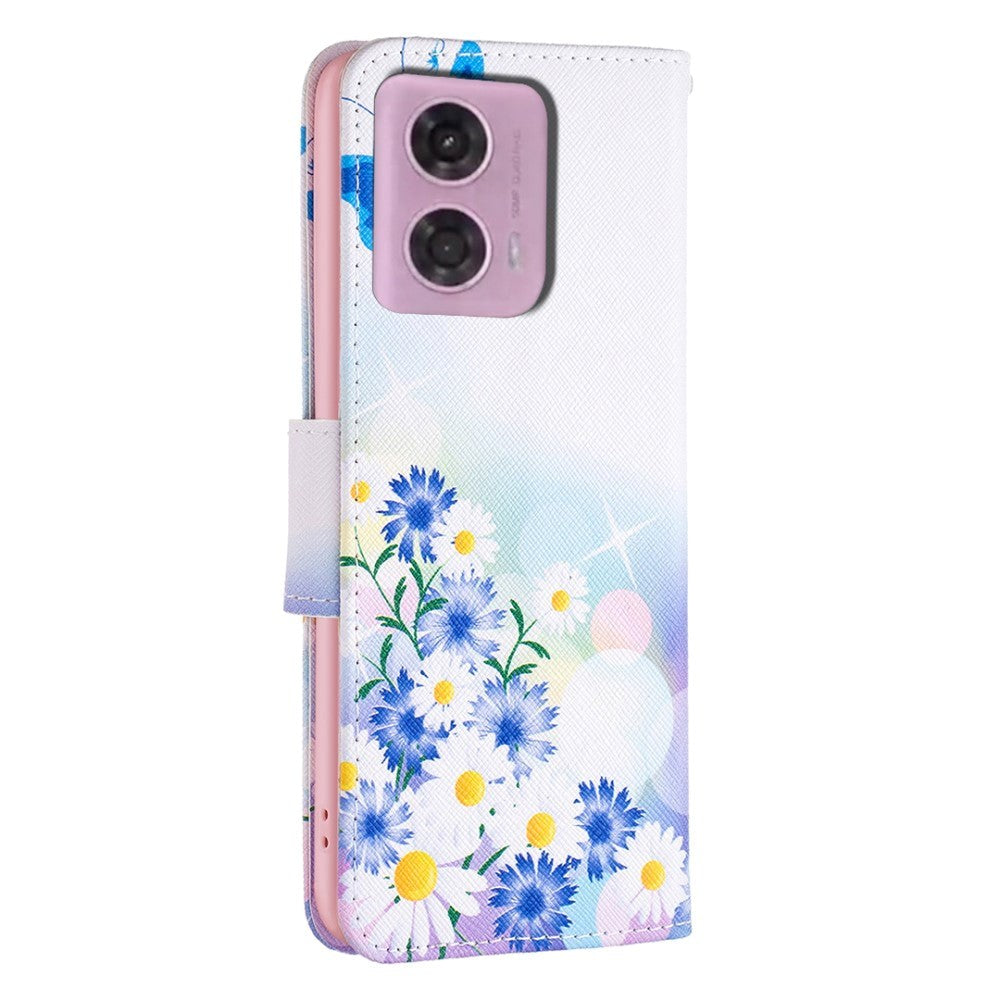 Motorola Moto G24 Læder Mobil Cover m. Pung & Print - Blomster og Sommerfugle