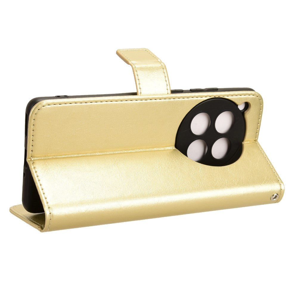 EIDERWOOD OnePlus 12R Blankt Læder Mobil Cover m. Pung & Strop - Guld