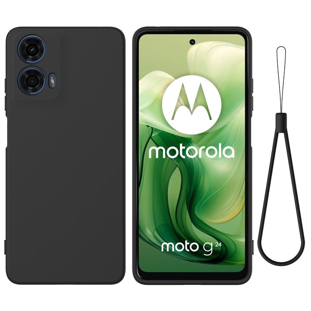 Motorola Moto G04 / G24 / G24 Power Liquid Silikone Mobil Cover m. Strop - Sort