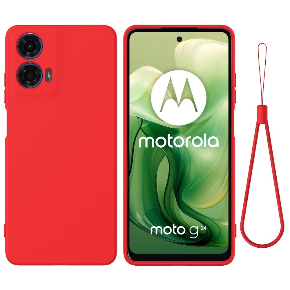Motorola Moto G04 / G24 / G24 Power Liquid Silikone Mobil Cover m. Strop - Rød