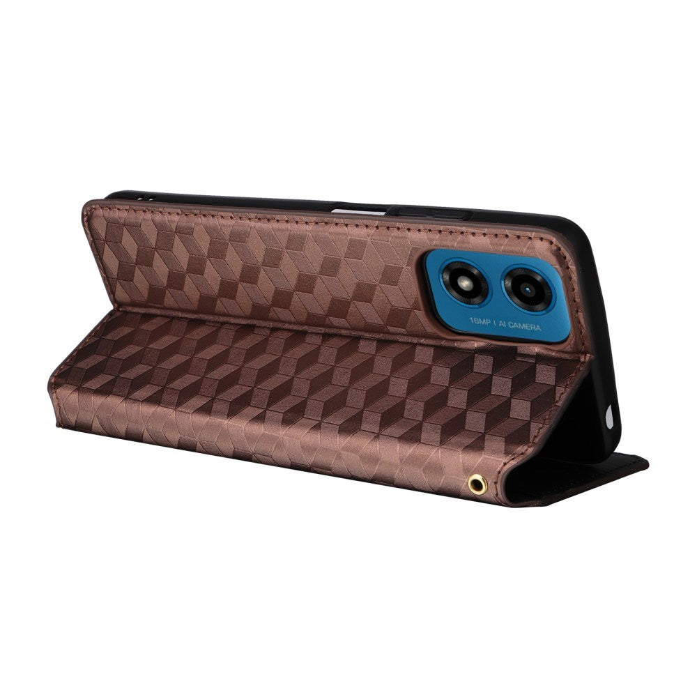 EIDERWOOD Motorola Moto G04 / G24 / G24 Power Læder Mobil Cover m. Pung - Rhombus - Brun