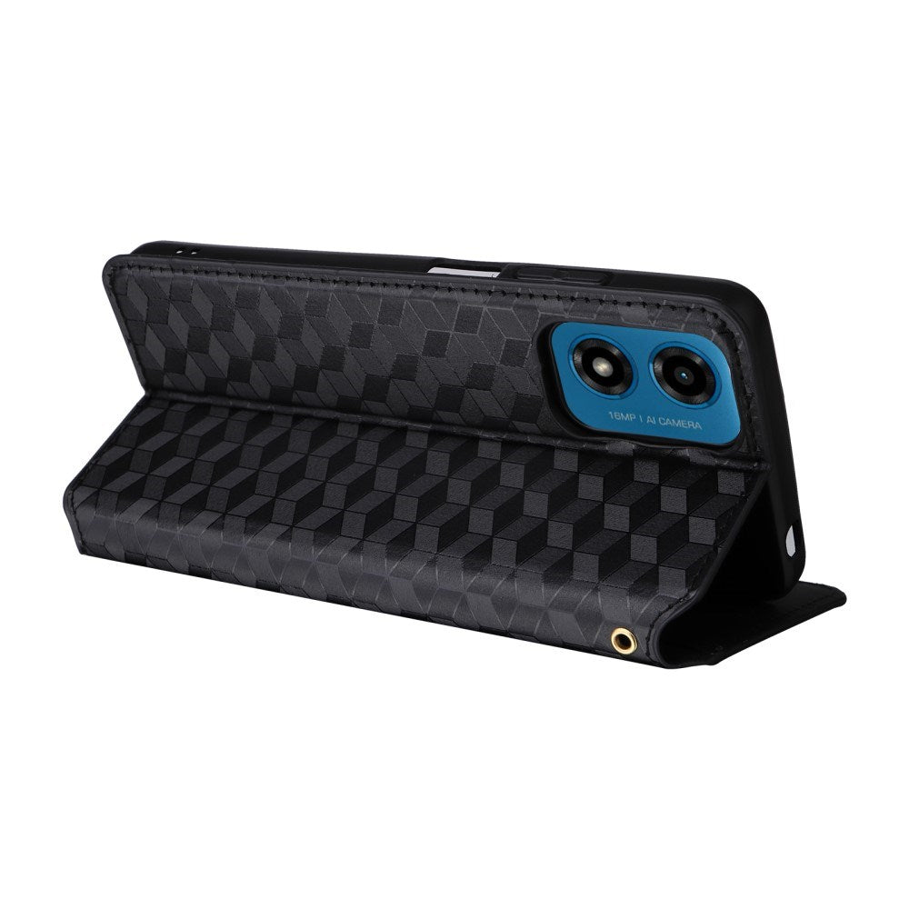 EIDERWOOD Motorola Moto G04 / G24 / G24 Power Læder Mobil Cover m. Pung - Rhombus - Sort
