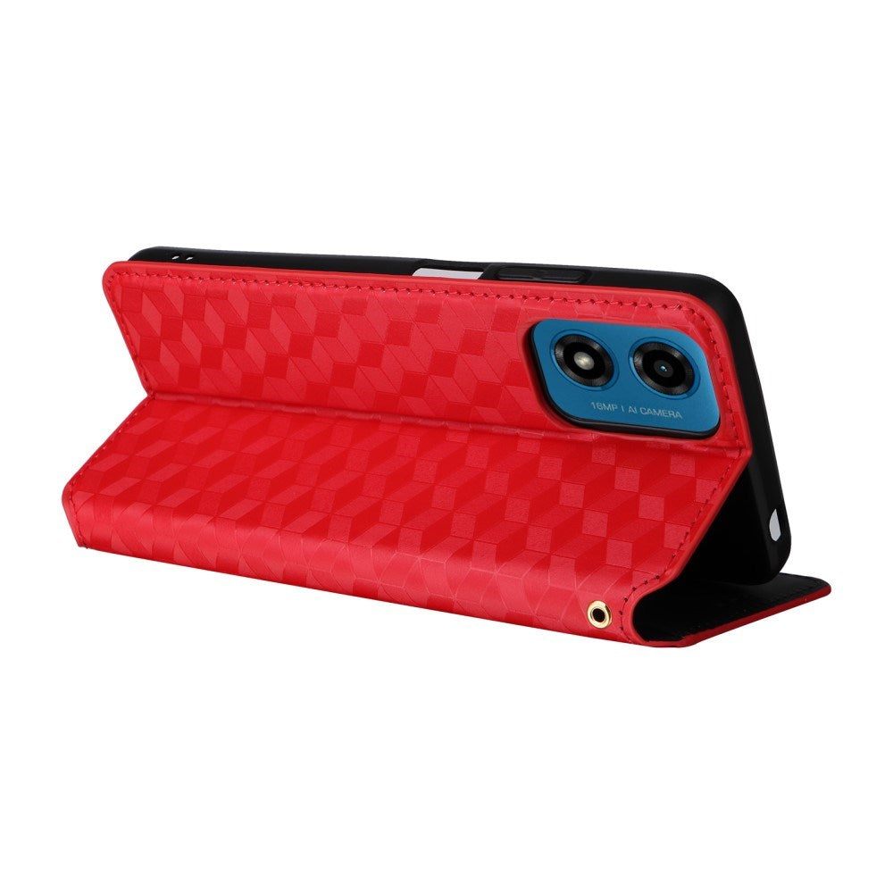 EIDERWOOD Motorola Moto G04 / G24 / G24 Power Læder Mobil Cover m. Pung - Rhombus - Rød