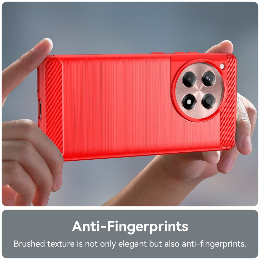 OnePlus 12R Brushed Carbon Mobil Cover - Rød