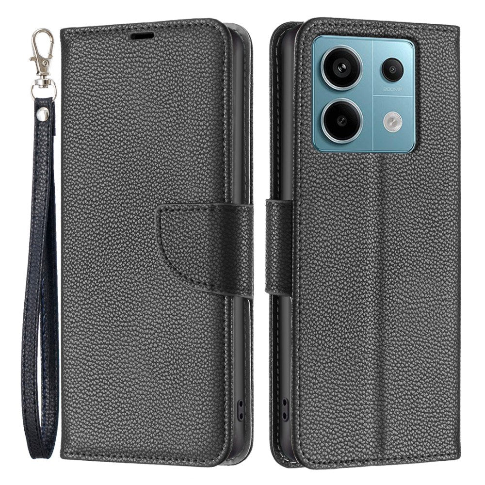 EIDERWOOD Xiaomi Redmi Note 13 Pro (4G) Litchi Læder Mobil Cover m. Pung & Strop - Sort