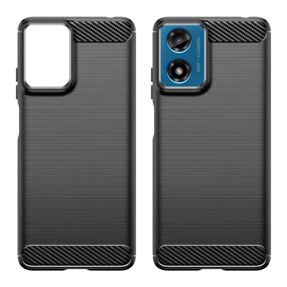 EIDERWOOD - Motorola Moto E14 (4G) / G04 (4G) / G04s (4G) / G24 (4G) - Brushed Carbon Fiber Fleksibelt Plastik Cover - Sort