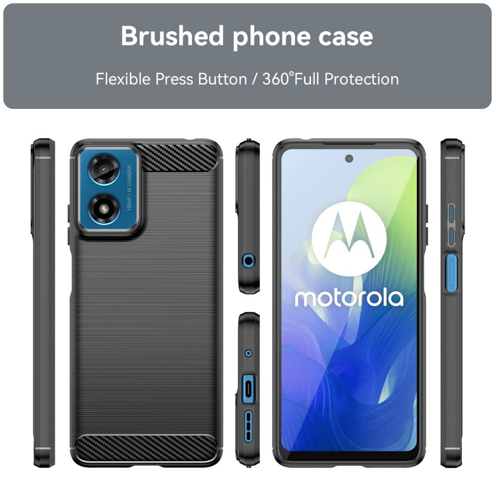 EIDERWOOD - Motorola Moto E14 (4G) / G04 (4G) / G04s (4G) / G24 (4G) - Brushed Carbon Fiber Fleksibelt Plastik Cover - Sort