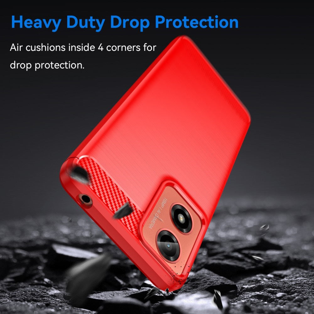 EIDERWOOD - Motorola Moto E14 (4G) / G04 (4G) / G04s (4G) / G24 (4G) - Brushed Carbon Fiber Fleksibelt Plastik Cover - Rød