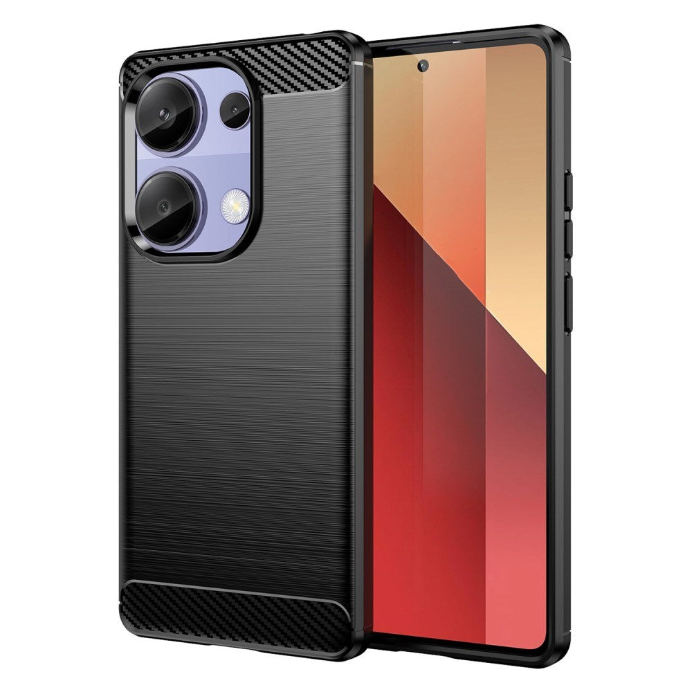 Xiaomi Redmi Note 13 Pro (4G) / Poco M6 Pro Brushed Carbon Fiber Fleksibelt Plastik Mobil Cover - Sort