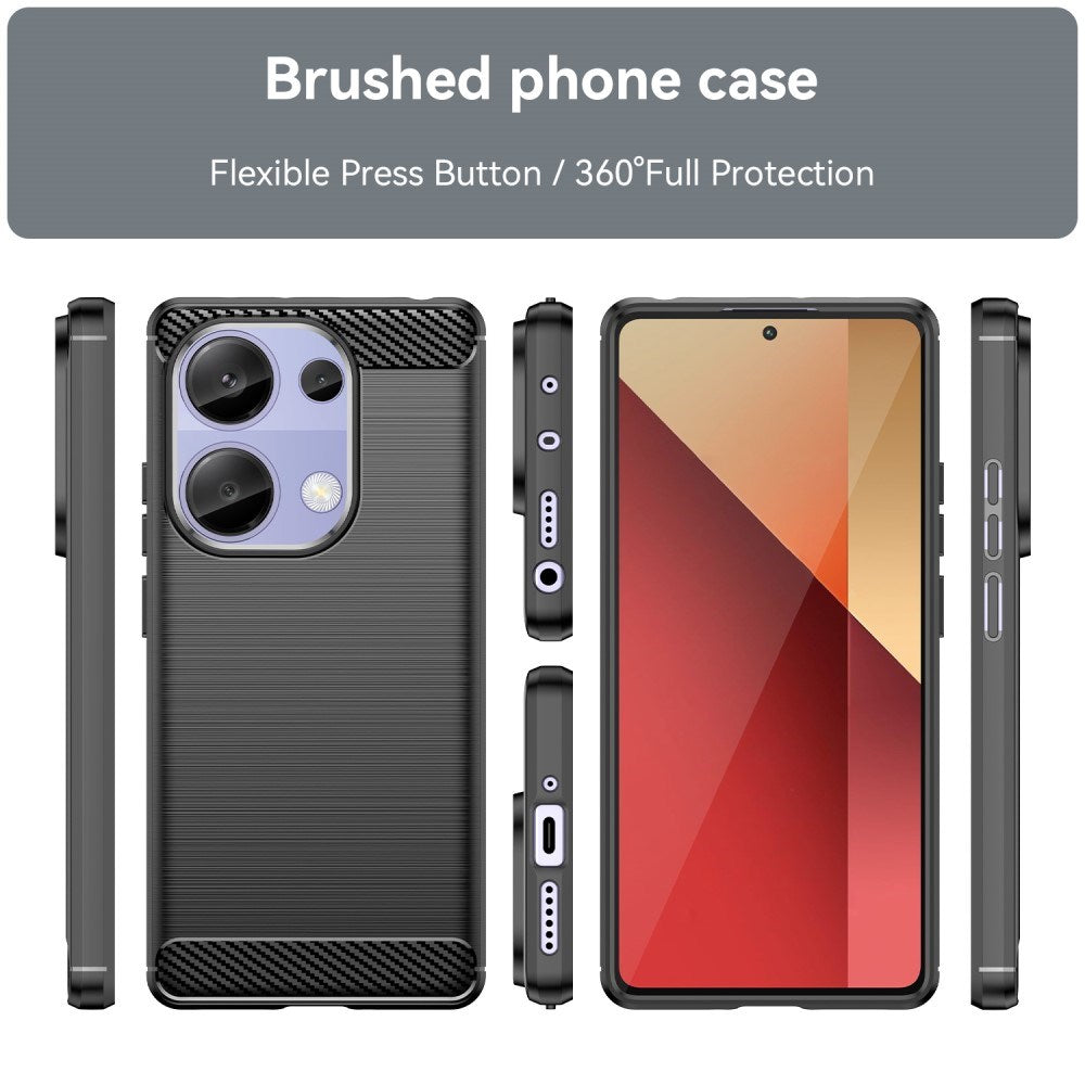 Xiaomi Redmi Note 13 Pro (4G) / Poco M6 Pro Brushed Carbon Fiber Fleksibelt Plastik Mobil Cover - Sort