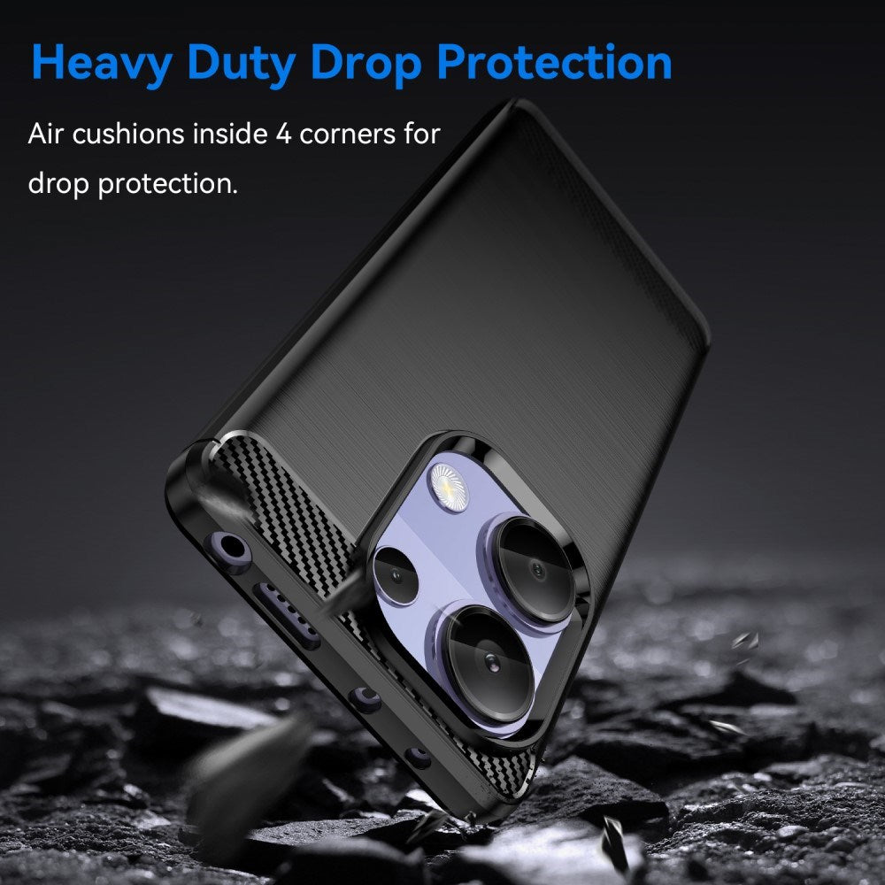 Xiaomi Redmi Note 13 Pro (4G) / Poco M6 Pro Brushed Carbon Fiber Fleksibelt Plastik Mobil Cover - Sort