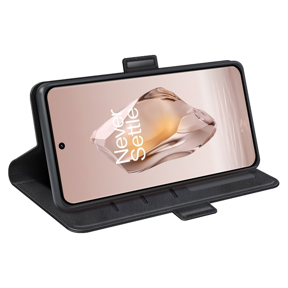 EIDERWOOD OnePlus 12R Blankt Kunstlæder Mobil Cover m. Pung & Ståfunktion - Sort