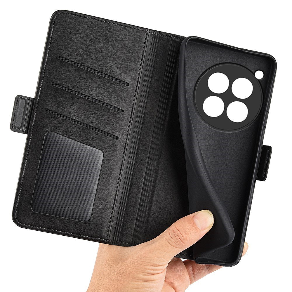 EIDERWOOD OnePlus 12R Blankt Kunstlæder Mobil Cover m. Pung & Ståfunktion - Sort