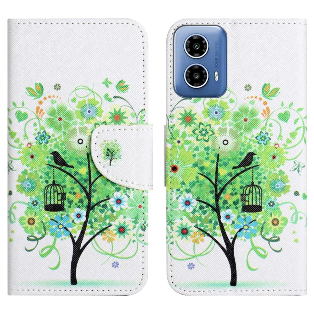 EIDERWOOD Motorola Moto G24 Power Læder Mobil Cover m. Pung & Print - Grønt Træ