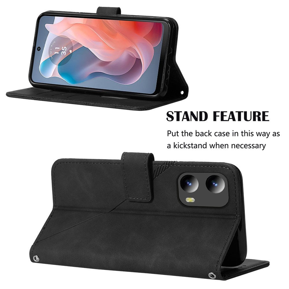 EIDERWOOD Motorola Moto G Play 5G (2024) Blødt Læder Mobil Cover m. Pung - Geometri Mønster - Sort