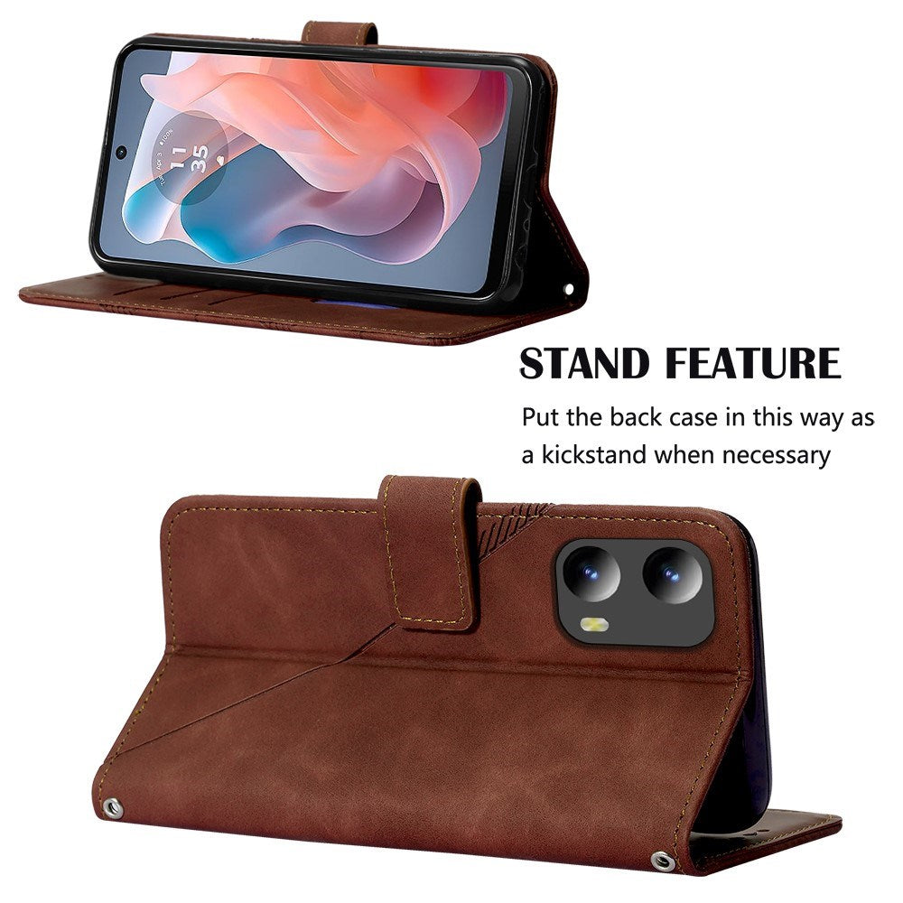 EIDERWOOD Motorola Moto G Play 5G (2024) Blødt Læder Mobil Cover m. Pung - Geometri Mønster - Brun