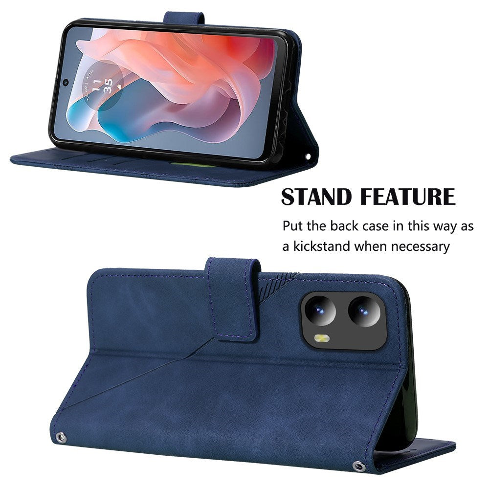 EIDERWOOD Motorola Moto G Play 5G (2024) Blødt Læder Mobil Cover m. Pung - Geometri Mønster - Blå