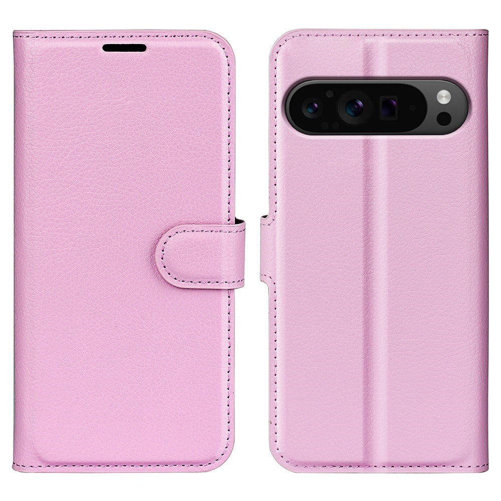 EIDERWOOD Google Pixel 9 Pro XL Litchi Læder Mobil Cover m. Pung - Lyserød